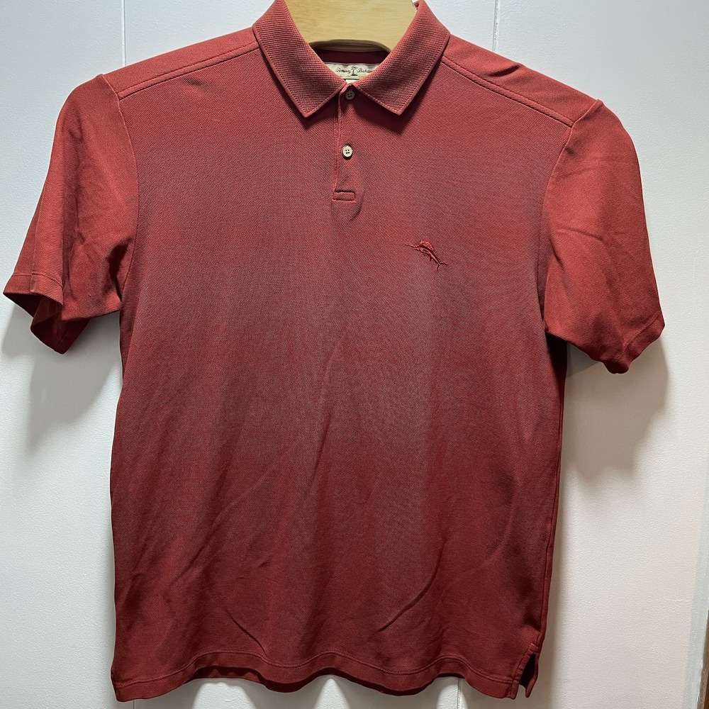 Tommy Bahama Polo Shirt Mens Size‎ Large Red Cotton Polyester Logo Short Sleeve